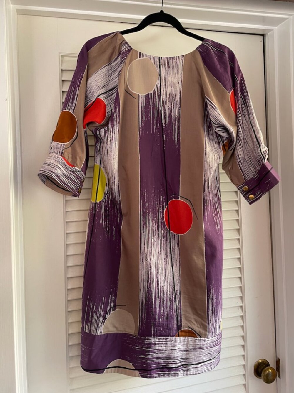 Anthropologie Lauren Moffatt Cotton Silk Geometric Print Snap Front Dress EUC - Picture 2 of 15